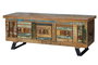 GINER Y COLOMER - Coffre en bois recyclé multicolore à ouverture supérieure et pieds en métal - Finition satinée, design géométrique - 116x47x40 cm